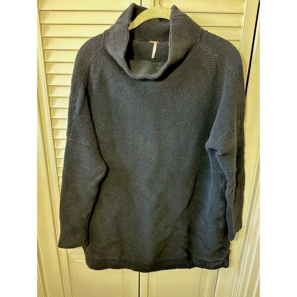 Free People Ottoman Slouchy Tunic Sweater Black Ribbed Mock Neck Medium